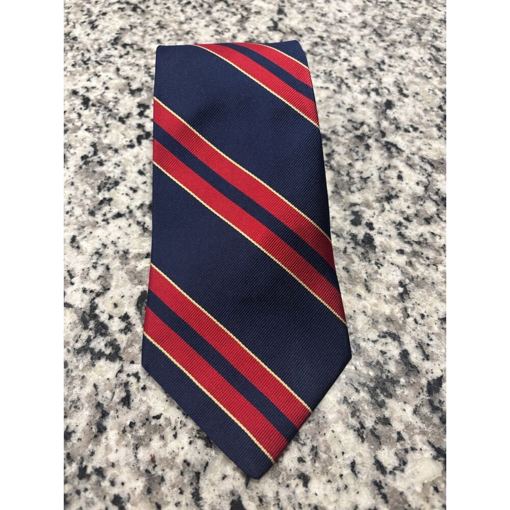 Vintage Brooks Brothers Makers Mens Silk Repp Stripe Tie Navy Blue Red Gold